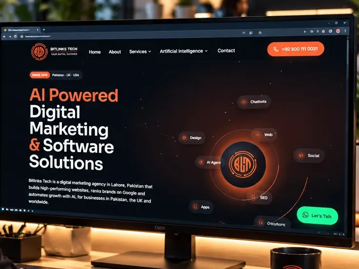 Bitlinks Tech homepage on a client monitor
