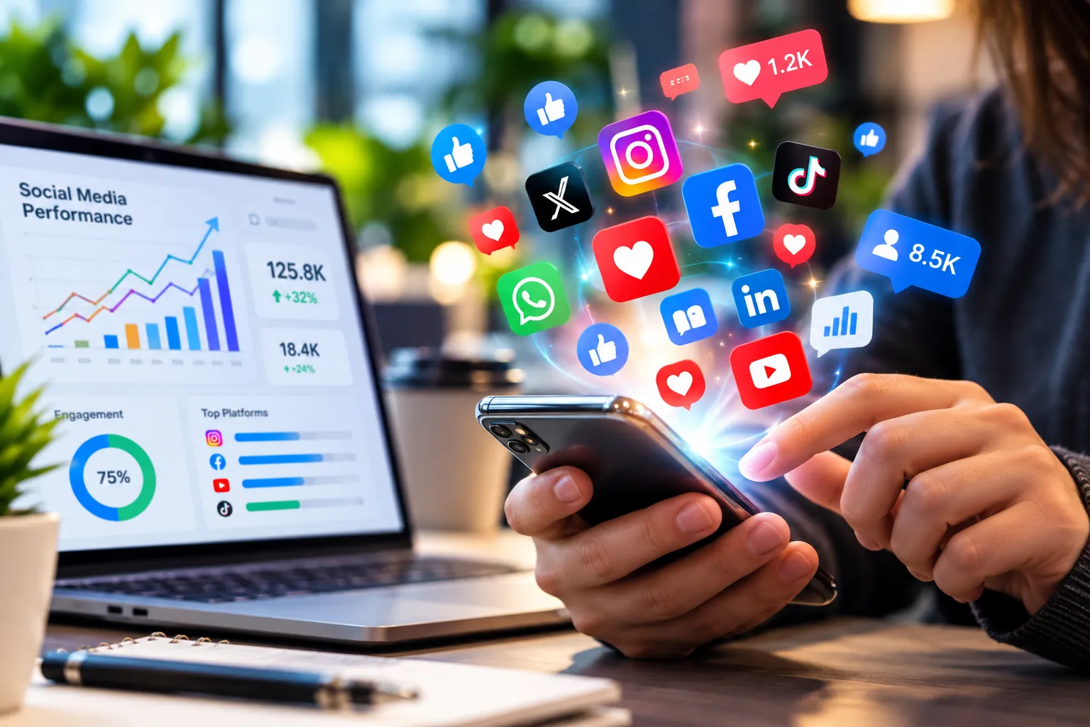 Social media platforms and engagement on a smartphone