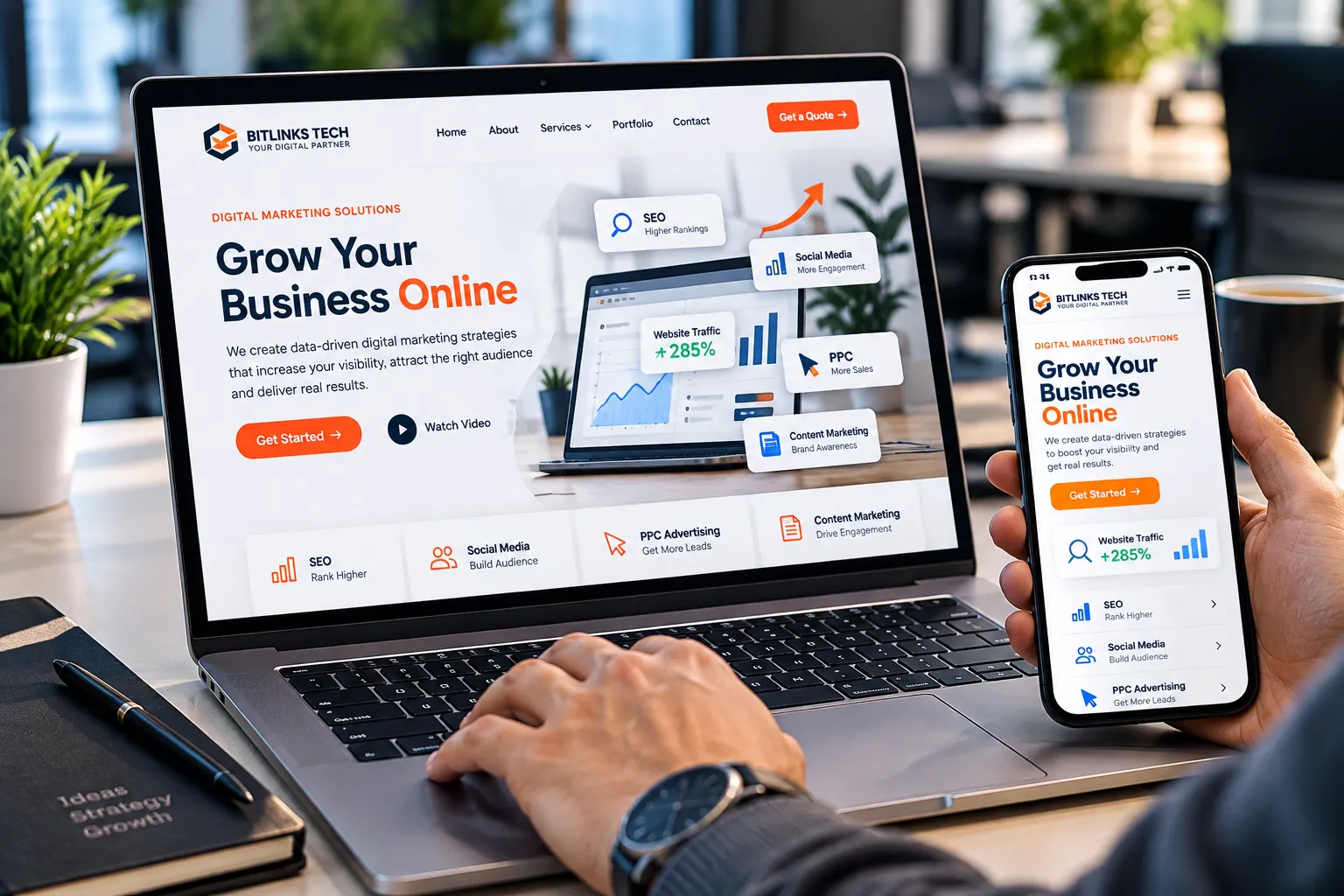 Business website shown on laptop and mobile for a Bristol business